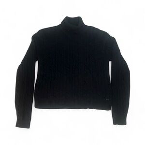 Aritzia TNA Black Wool Blend Cable knit Turtleneck Sweater sz L Soft and cozy